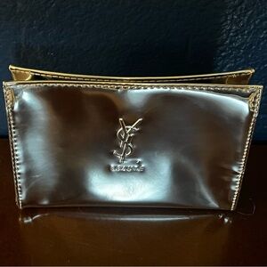 YSL Beauté Silver Metallic Cosmetic Makeup Bag